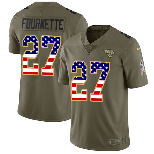 Jacksonville Jaguars #27 Leonard Fournette Olive USA Flag Youth Stitched NFL Limited 2017 Salute to Service Jersey->youth nfl jersey->Youth Jersey